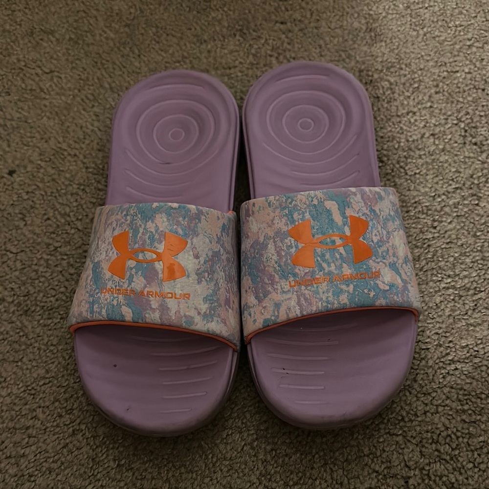 Under Armour Slide Sandals Purple and Orange